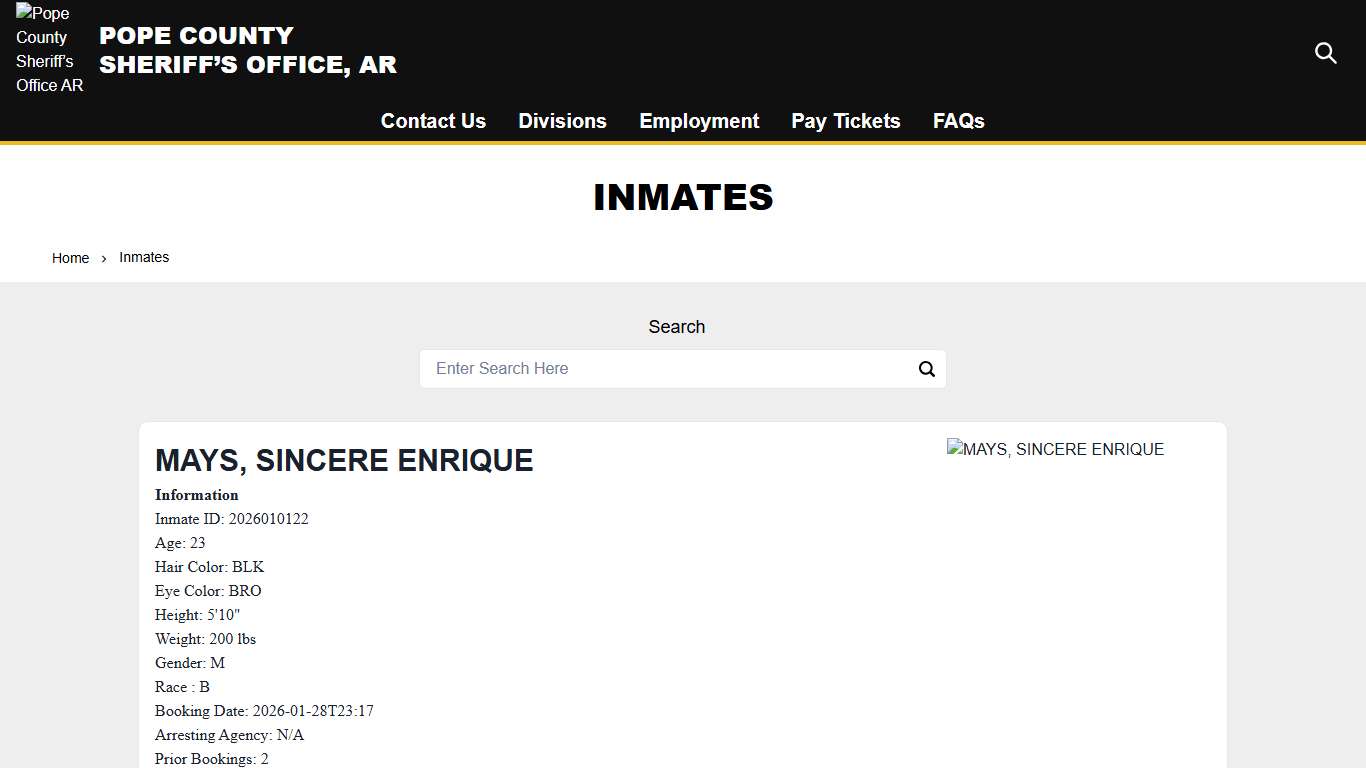 Inmates Pope County Sheriff’s Office AR