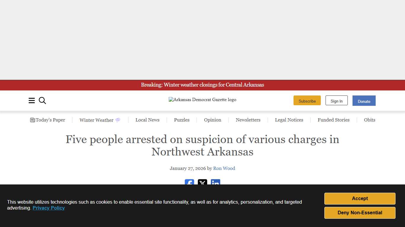 Five people arrested on suspicion of various charges in Northwest Arkansas The Arkansas Democrat-Gazette - Arkansas' Best News Source